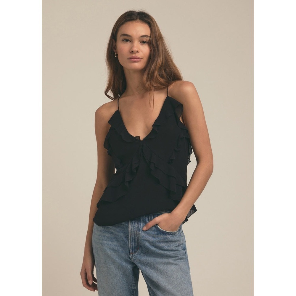 Favorite Daughter The Who Me? Top Black Ruffle Chiffon Camisole NWT Medium